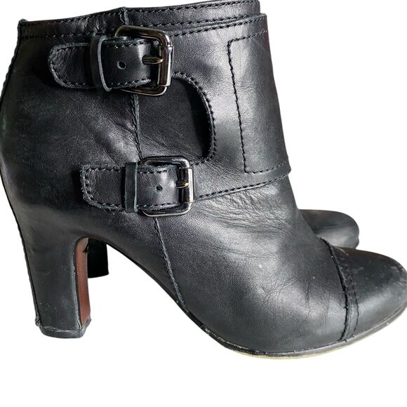 Sam Edelman Heel Ankle Boot‎ Womens 6.5M Black Lea Punk Goth Edgy Classic Chic - Picture 1 of 14